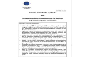 Avis du Comité des régions sur les projets interpersonnels et à petite échelle Avis du Comité des régions sur les projets interpersonnels et à petite échelle